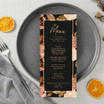 Menu Terracotta Burange Orange Black Boho Mariage<br><div class="desc">Un automne chic noir moody terre cuite brûlé orange mariage menu dîner automne. Ce qui présente des fleurs de crème beige orangée brûlée et ivoire comme des feuilles de pivoine et de chute.</div>