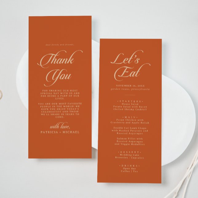 Menu Terracotta Calligraphie Merci et Mariage (Créateur téléchargé)