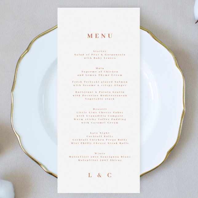 Menu Terracotta du désert mariage blanc (Créateur téléchargé)