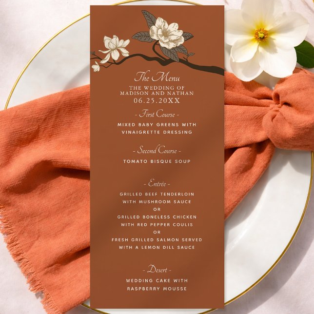 Menu Terracotta Elegant Vintage Magnolia Wedding (Créateur téléchargé)
