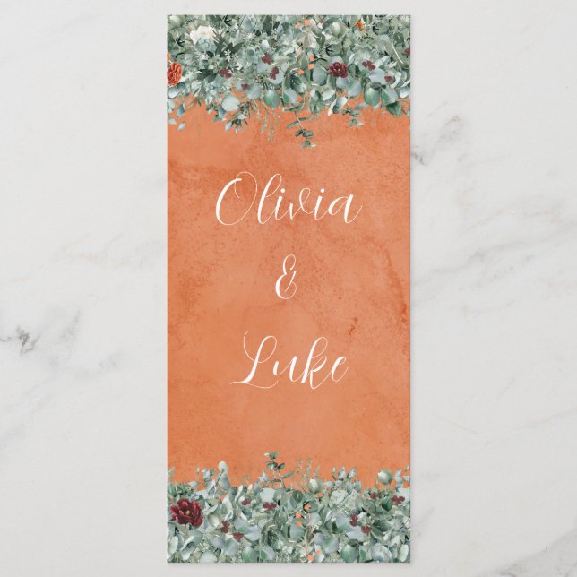 Menu Terracotta Eucalyptus Burgundy Orange Floral (Devant)