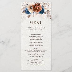 Menu Terracotta Marine Bleu Pampas Grass Mariage rustiq