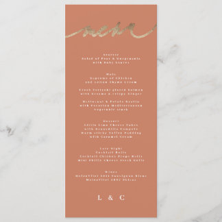 Menu Terracotta Orange Elegant Boho Mariage Or