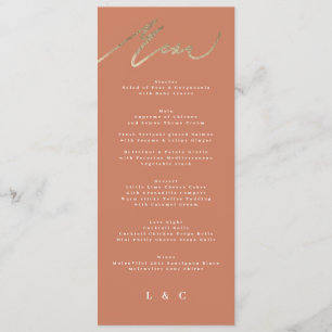 Menu Terracotta Orange Elegant Boho Mariage Or