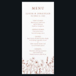 Menu Terracotta Rustic Floral Automne Fleur sauvage Mar<br><div class="desc">Ajoutez du charme à vos tables de réception avec cette carte de menu mariage fleur sauvage en terre cuite. Doté de fleurs d'automne délicates et d'un aménagement propre, il est parfait pour les mariages rustiques, extérieurs ou de grange. Customisez avec vos détails de nourriture et de boisson pour convenir à...</div>