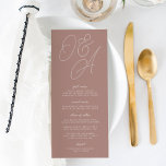 Menu Terre cuite | Mariage de monogramme de filigrane d<br><div class="desc">Une belle carte de menu mariage à base de typographie avec vos initiales en écriture de script surdimensionnée en haut, en tonalité sur les tons pour un effet filigrane. Personnalisez avec les éléments de menu ci-dessous. Notre colorway en terre cuite est un élégant mélange de neutrales terreux, avec du lettrage...</div>