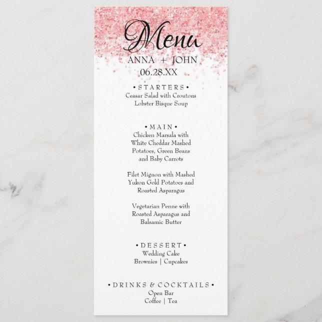 Menu Texte personnalisé simple Parties scintillant rose (Devant)