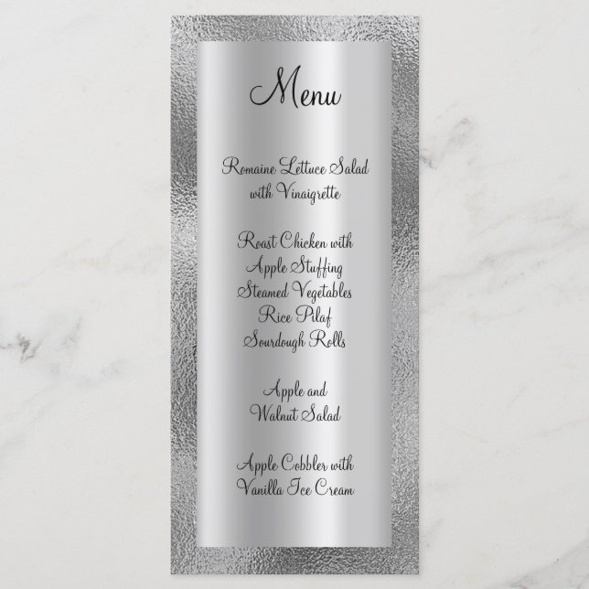 Menu Texture de faux argent brillant et feuille de sati (Devant)