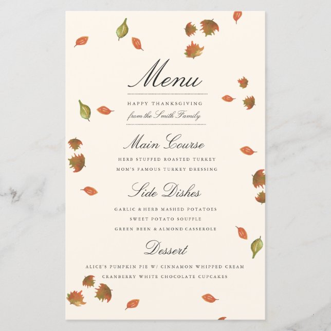 Menu Thanksgiving de l'automne (Devant)