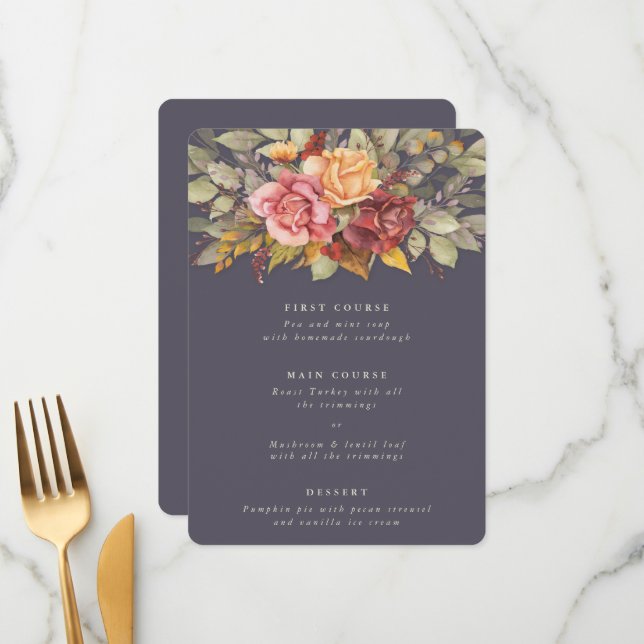 Menu Thanksgiving Floral Border Flat 3 Parcours (Devant/Arrière en situation)