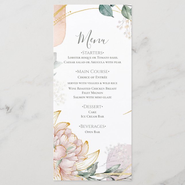 Menu The Aureate Frame Mauve Floral Greenery Wedding  (Devant)
