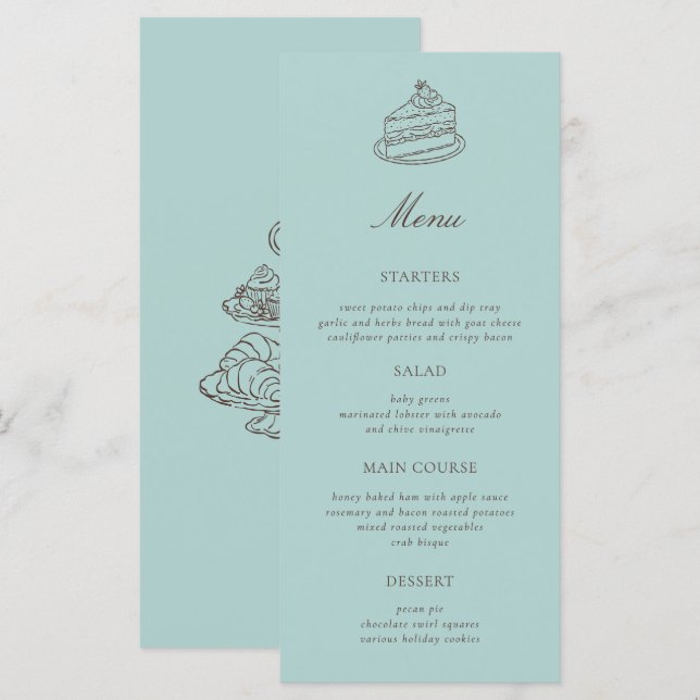 Menu Thé de l'après-midi Mariage dessinée à la main Ble (Devant / Derrière)