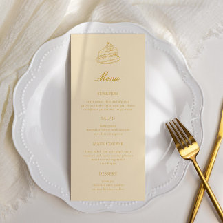 Menu Thé de l'après-midi Mariage thème jaune dessiné à