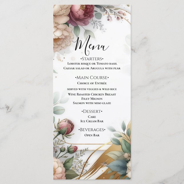 Menu The Gilded Secret Garden Floral Glam Wedding  (Devant)