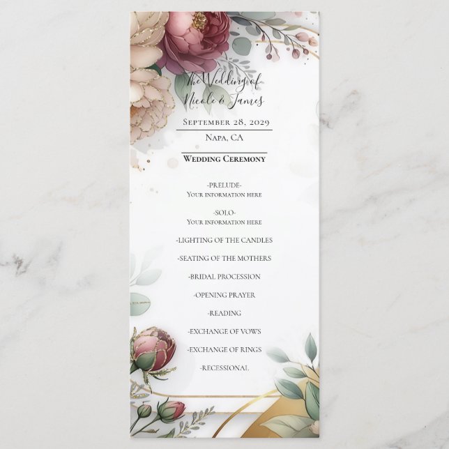Menu The Gilded Secret Garden Floral Glam Wedding  (Devant)