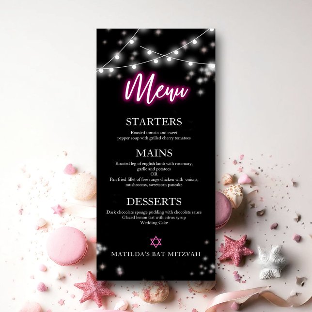 Menu thématique néon rose vif pour Bat Mitzvah (Créateur téléchargé)