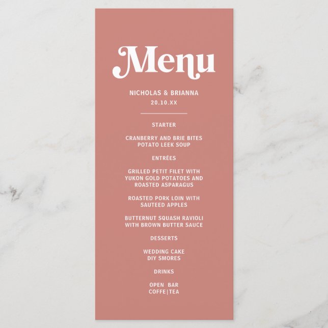 Menu Thème de mariage rose moderne et burgundy (Devant)