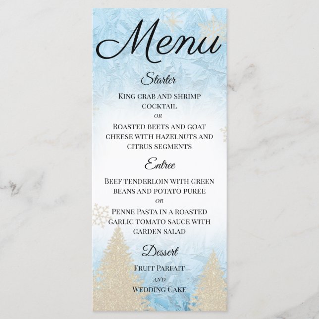Menu Thème hiver givré Parties scintillant ivoire Snowf (Devant)