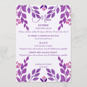 Menu Thème Mariage Feuille violet