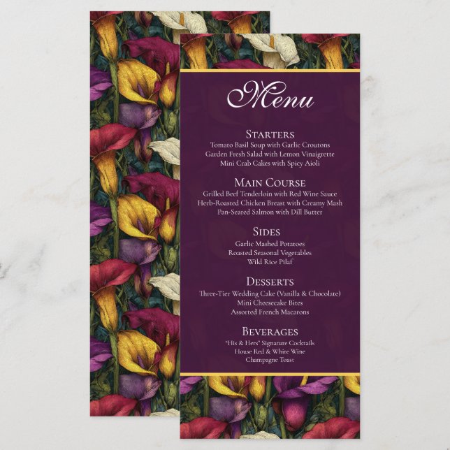 Menu This Calla Lilies flower theme wedding product con (Devant / Derrière)