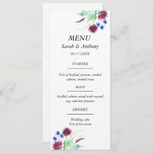Menu Thistère Ecosse Floral Aquarelle Mariage