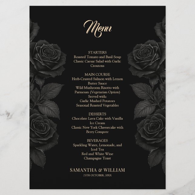 Menu Till Death Do Us Part Rose noir Mariage gothique (Devant)