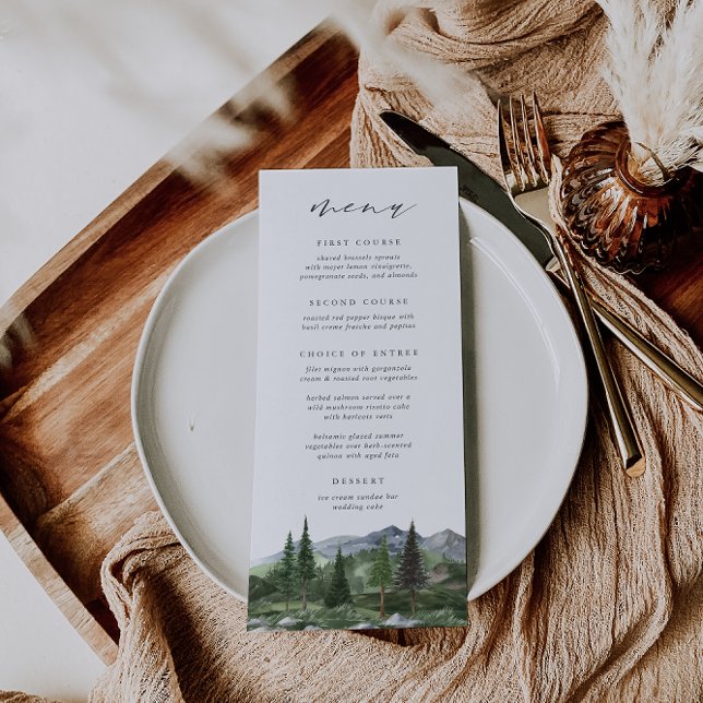 Menu Timberline | Mariage d'aquarelle de la forêt de mo (Créateur téléchargé)