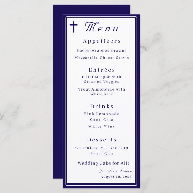 Menu Timeless Catholic Monogrammed Wedding (Devant / Derrière)