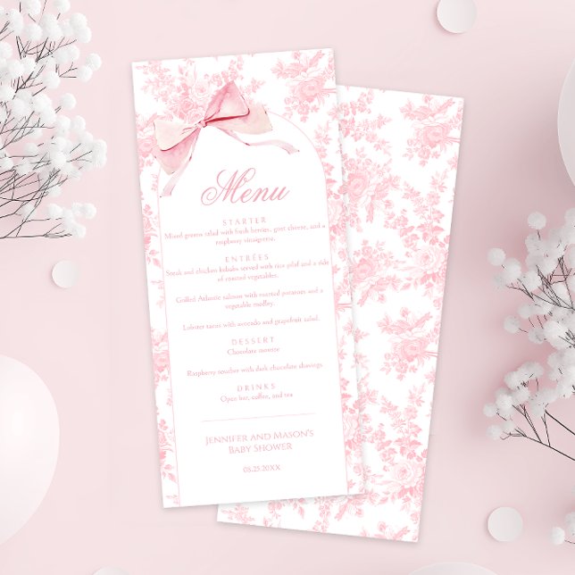Menu Toile Chic Floral Boho Arch Bow Baby Girl Douche (Créateur téléchargé)