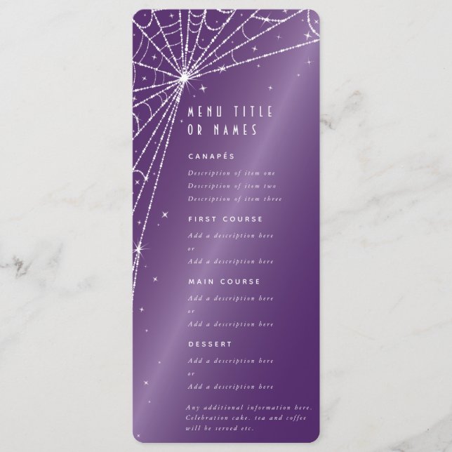 Menu Toile d'araignée diamant violet élégant plate à 4  (Devant)