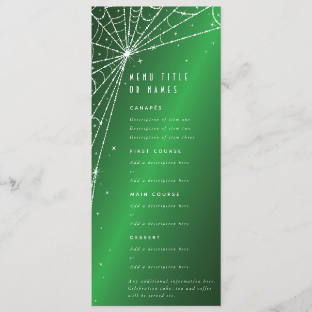 Menu Toile d'araignée verte élégante diamantée plate 4  (Devant)
