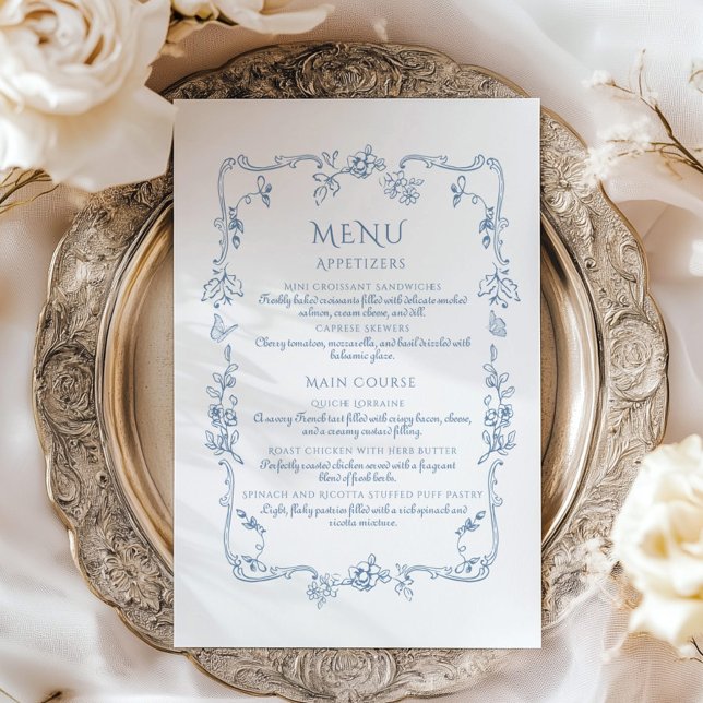 Menu Toile Elegant vintage floral douche nuptiale (Créateur téléchargé)