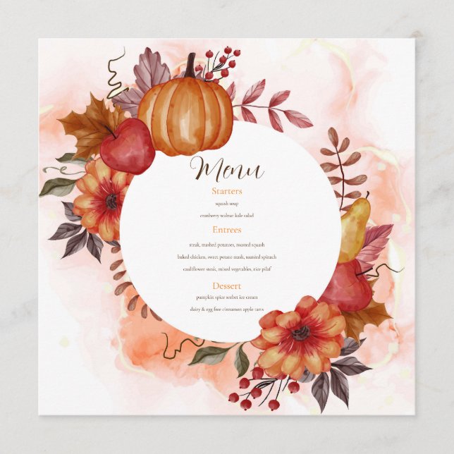 Menu Tombez amoureux Automne Citrouille Mariage Dîner D (Devant)