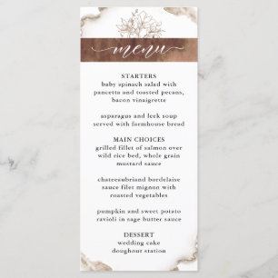 Menu Tons Terre Aquarelle, Élégant Mariage Floral