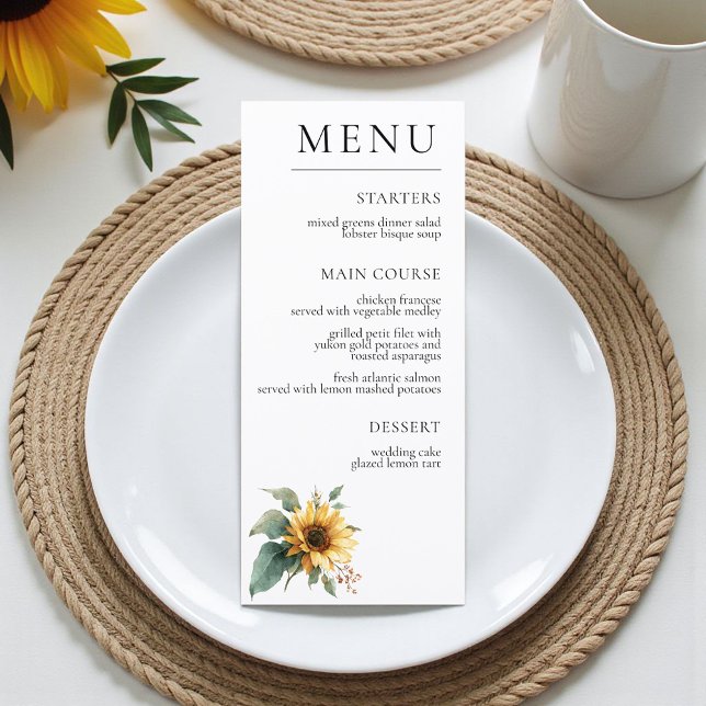 Menu Tour mariage tournesol aquarelle feuillage rustiqu (Créateur téléchargé)