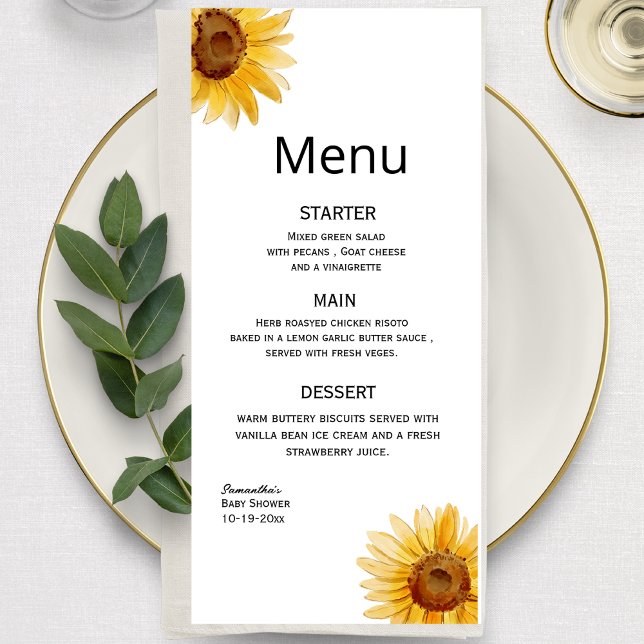 Menu Tournesol d'aquarelle minimaliste (Créateur téléchargé)