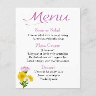 Menu Tournesol Fleur Pourpre, Fleurs Jaunes de Mar