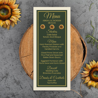 Menu Tournesol Mariage Forêt vert et or