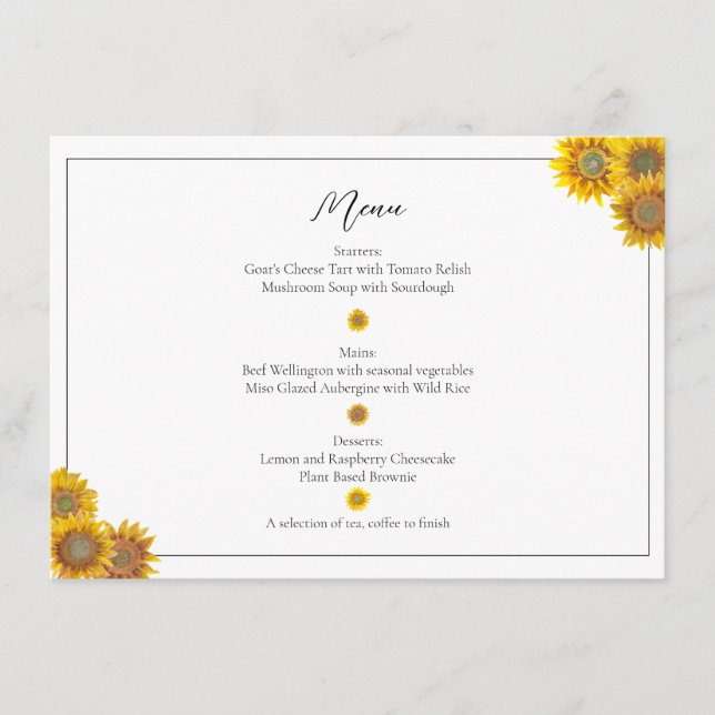 Menu Tournesol Peint à la Main (Devant)