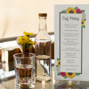 Menu Tournesol Rose Daisy Floral Mariage d'Automne