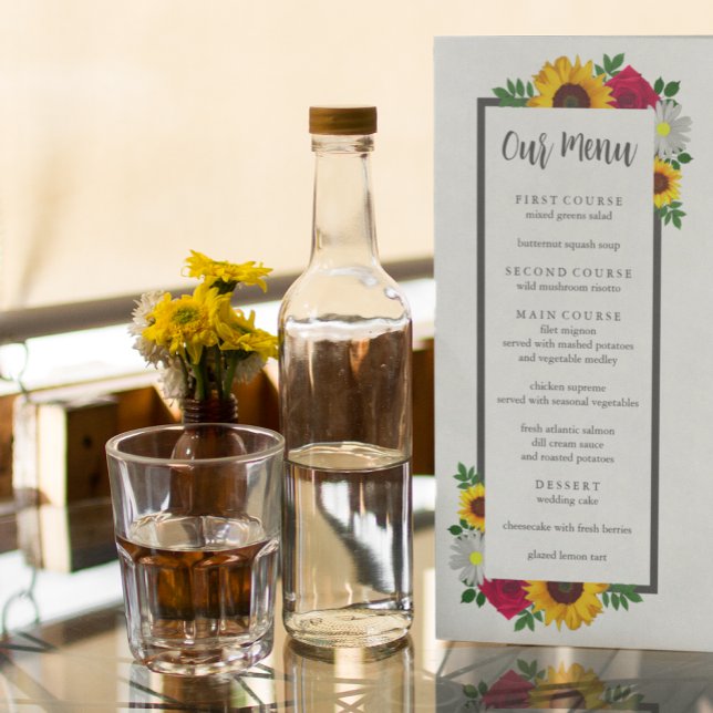 Menu Tournesol Rose Daisy Floral Mariage d'Automne (Créateur téléchargé)