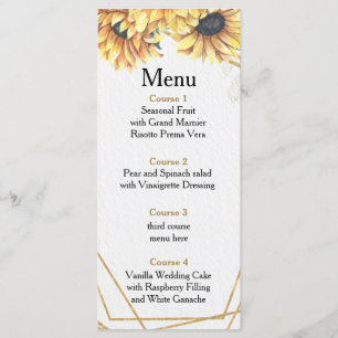 Menu Tournesol Rustique élégant Mariage géométrique or