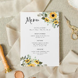 Menu Tournesol rustique | Mariage d'aquarelle simple<br><div class="desc">Ces magnifiques menus de mariages rustiques sont composés de bouquets bohèmes d'aquarelle de tournesols jaunes dorés et de feuilles botaniques verts avec typographie de script décontracté boho,  sur un arrière - plan blanc avec des éclats d'aquarelles neutres chauds de couleur.</div>