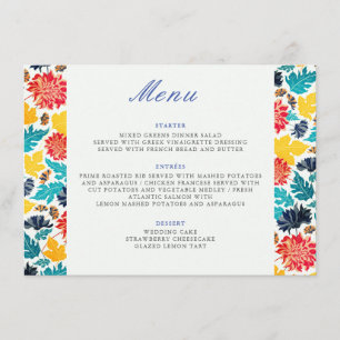 Menu Tournesols Aquarelle Jaune Bleu Naturel Mariage