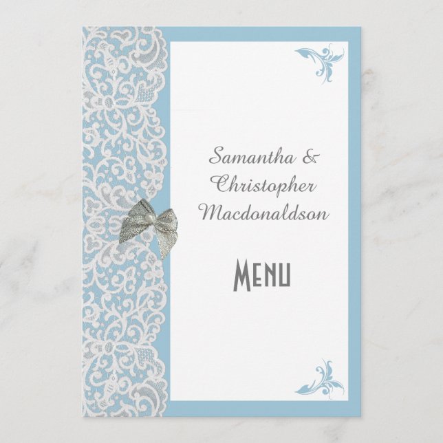 Menu traditionnel dentelle bleu pâle et blanc (Devant)
