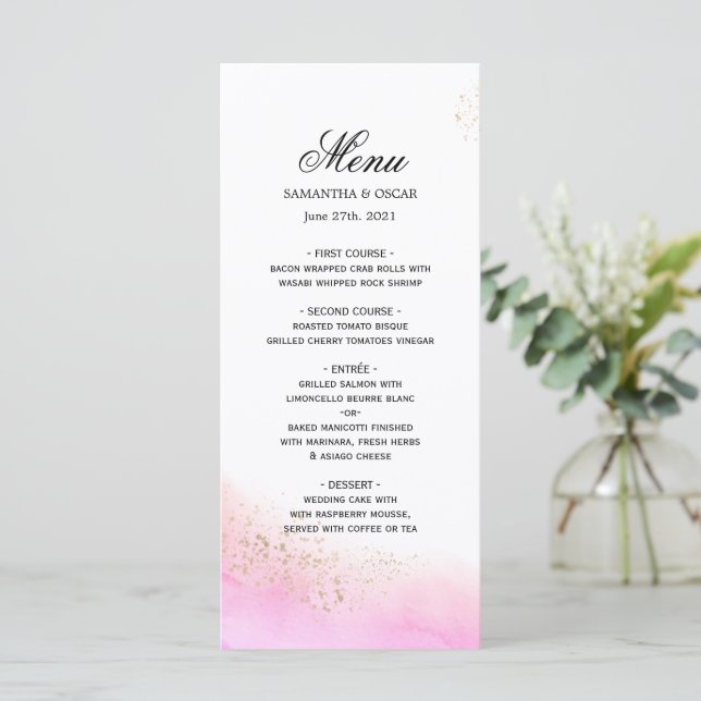 Menu Traits aquarelle rose coups de pinceau & Or   (Debout devant)