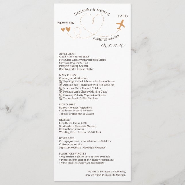 Menu Travel Theme Wedding Reception Dinner (Devant)