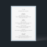 Menu Trisha Poudre Bleu Mariage moderne<br><div class="desc">Menus mariages modernes avec un design épuré avec des polices serif et script.</div>