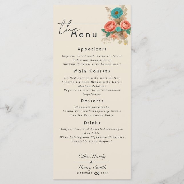 Menu Tropical Blues & Greens Eco-Friendly Beach Wedding (Devant)