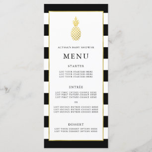 Menu tropical de baby shower d'ananas d'or rayé
